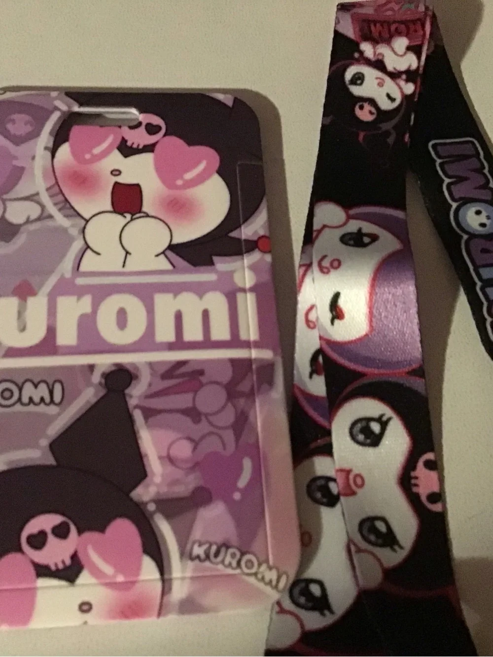 Purple Cartoon Phone Card Holder with Lanyard